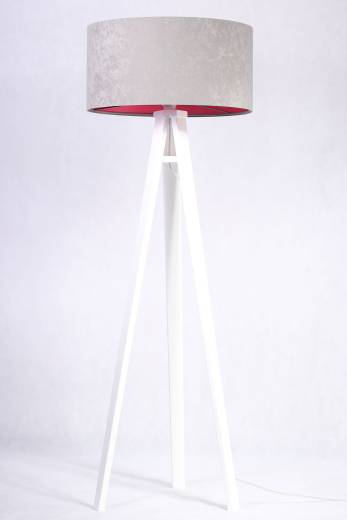 Stehlampe Weiß Grau Pink Holz Dreibein 145cm Retro