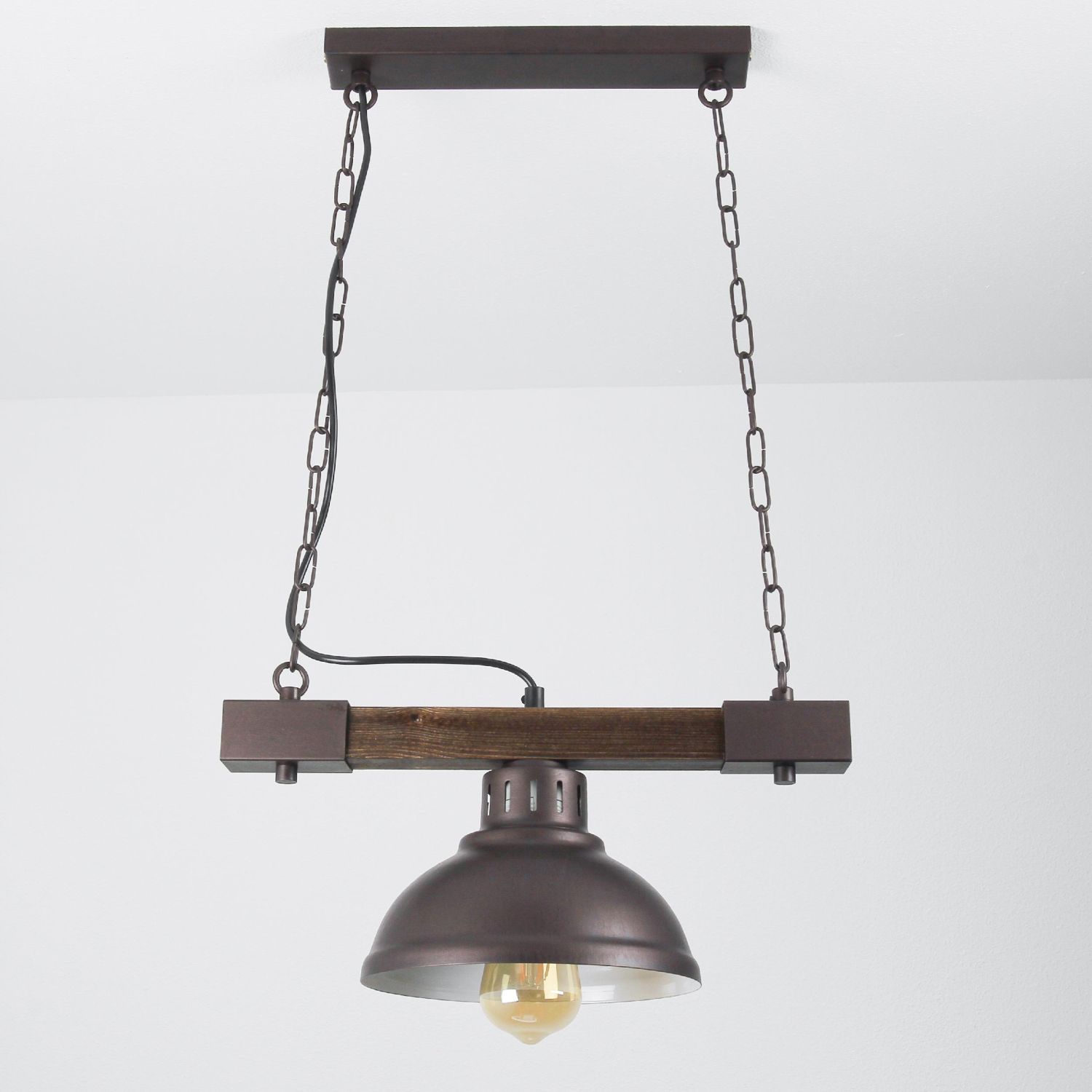 HAKON Lampe hängend Echt Holz Braun Metall Vintage