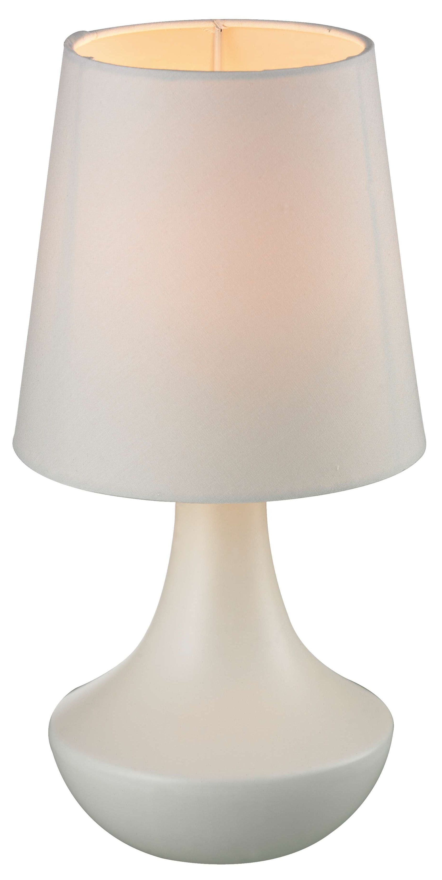 Weiße Nachttischlampe Keramik Stoff 29cm hoch Retro