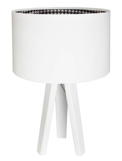 Tischleuchte Retro Holzlampe Weiß Dreibein 46cm