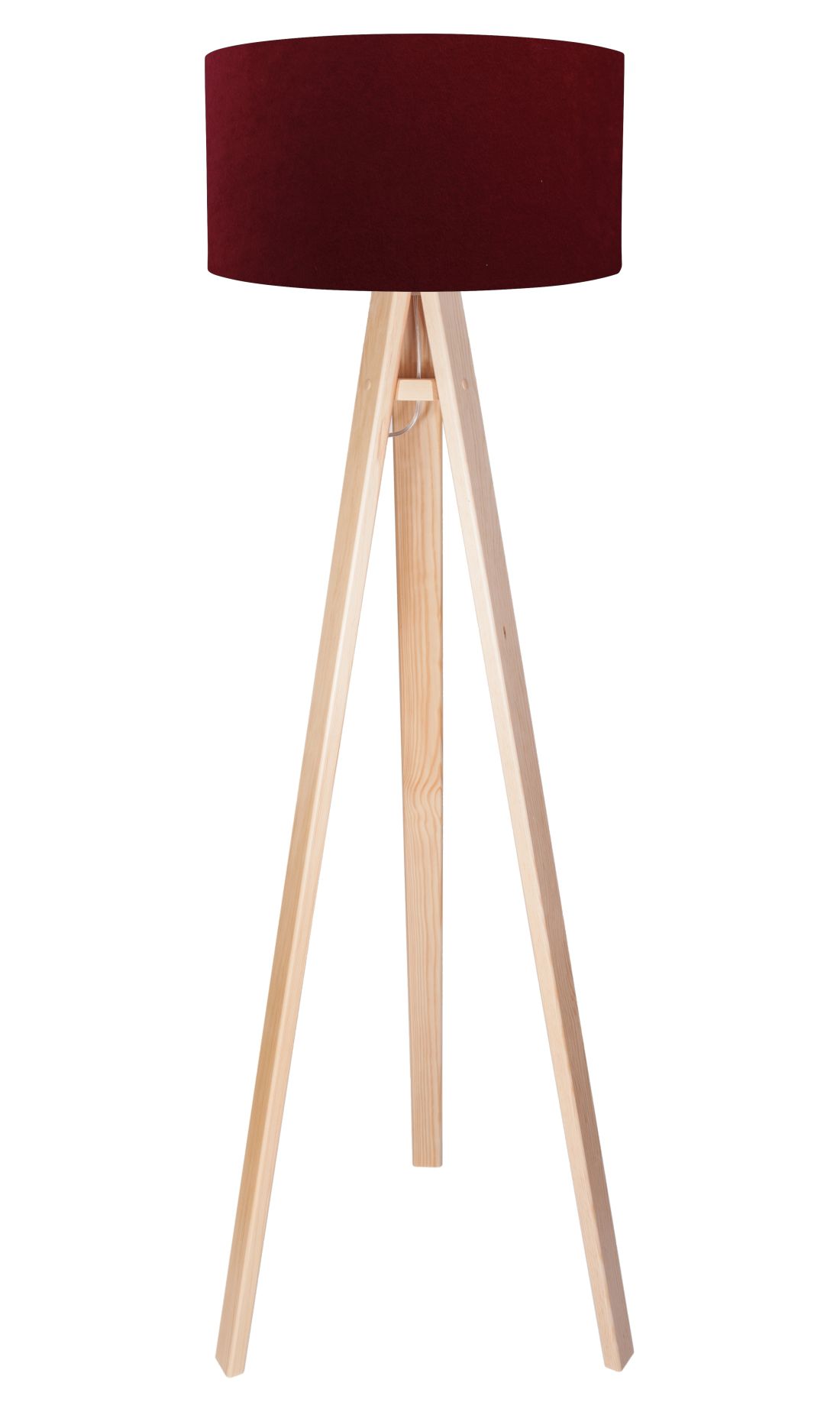 Dreibein Stehlampe Holz 140cm Bordeaux Retro Wohnzimmer