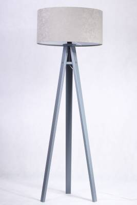 Stehlampe Holz Grau Silber Retro Dreibein 145cm