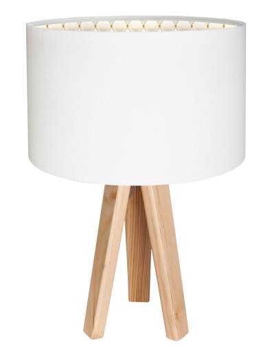 Tischleuchte Weiß Beige Retro 46cm Holz Lampe