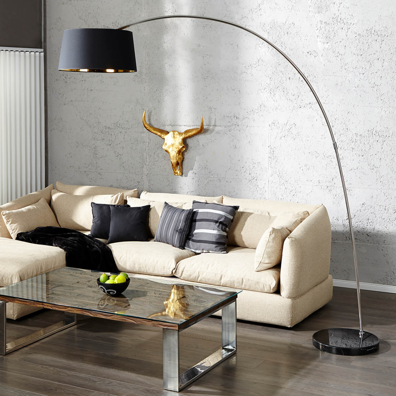 Design Bogenlampe BANGO 195 cm Schwarz Wohnzimmer